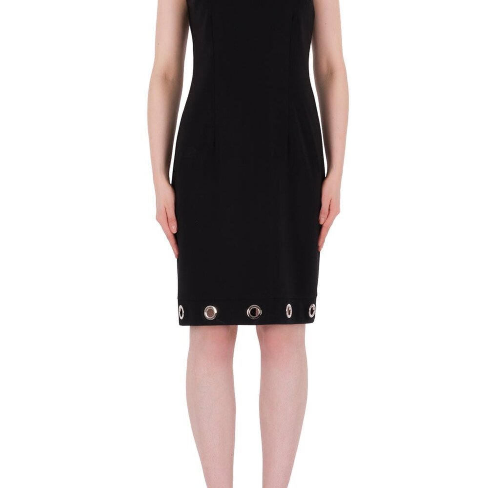 Joseph Ribkoff Black Sleeveless LBD Grommet Eyelet Shift Dress - Size 12